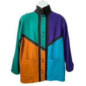 VINTAGE 80s International Scene Wool Color Block Coat Size Med or 7/8